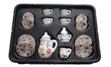 Miniatur - Kaffeeservice - 15 teilig - Puppenhaus Puppenstube Blumen
