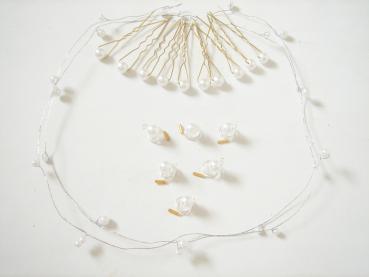 Sparset - 17 teilig - Haarnadeln Curlies Perlengirlande Farbe weiss