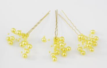 3 goldfarbene Haarnadeln mit Perlen Fb gelb - Hochzeit Brautschmuck