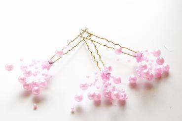 3 goldfarbene Haarnadeln mit Perlen Fb rosa - Hochzeit Brautschmuck