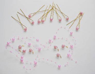 Sparset - 17 teilig - Haarnadeln Curlies Perlengirlande Farbe rosa