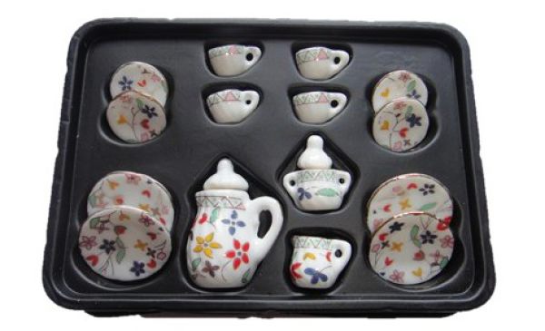 Miniatur - Kaffeeservice - 15 teilig - Puppenhaus Puppenstube Blumen