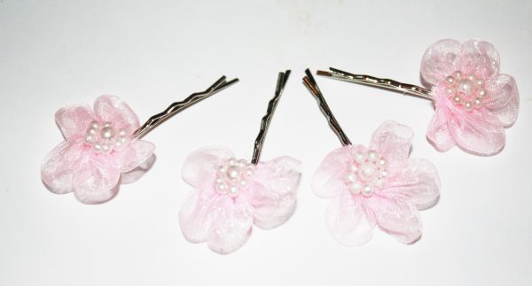 Haarspangen - 4 Haarklemmen mit rosefarbener Tüllblüte