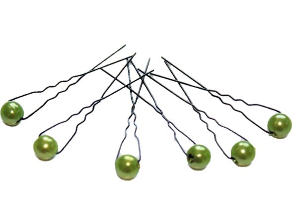 Haarschmuck - 6 schwarze Haarnadeln mit Perlen in der Farbe lindgrün