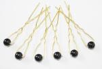 Haarschmuck - 6 goldfarbene Haarnadeln mit Perlen in der Farbe schwarz