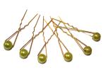 Haarschmuck - 6 goldfarbene Haarnadeln mit Perlen in der Farbe lindgrün
