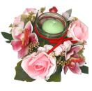 Windlicht - Tischlicht - mit Lilien und Rosen Farbe rosa Tischgesteck