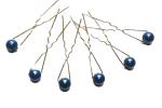Haarschmuck - 6 goldfarbene Haarnadeln mit Perlen in der Farbe blau