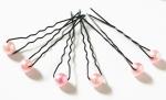 Haarschmuck - 6 schwarze Haarnadeln mit Perlen in der Farbe rosa